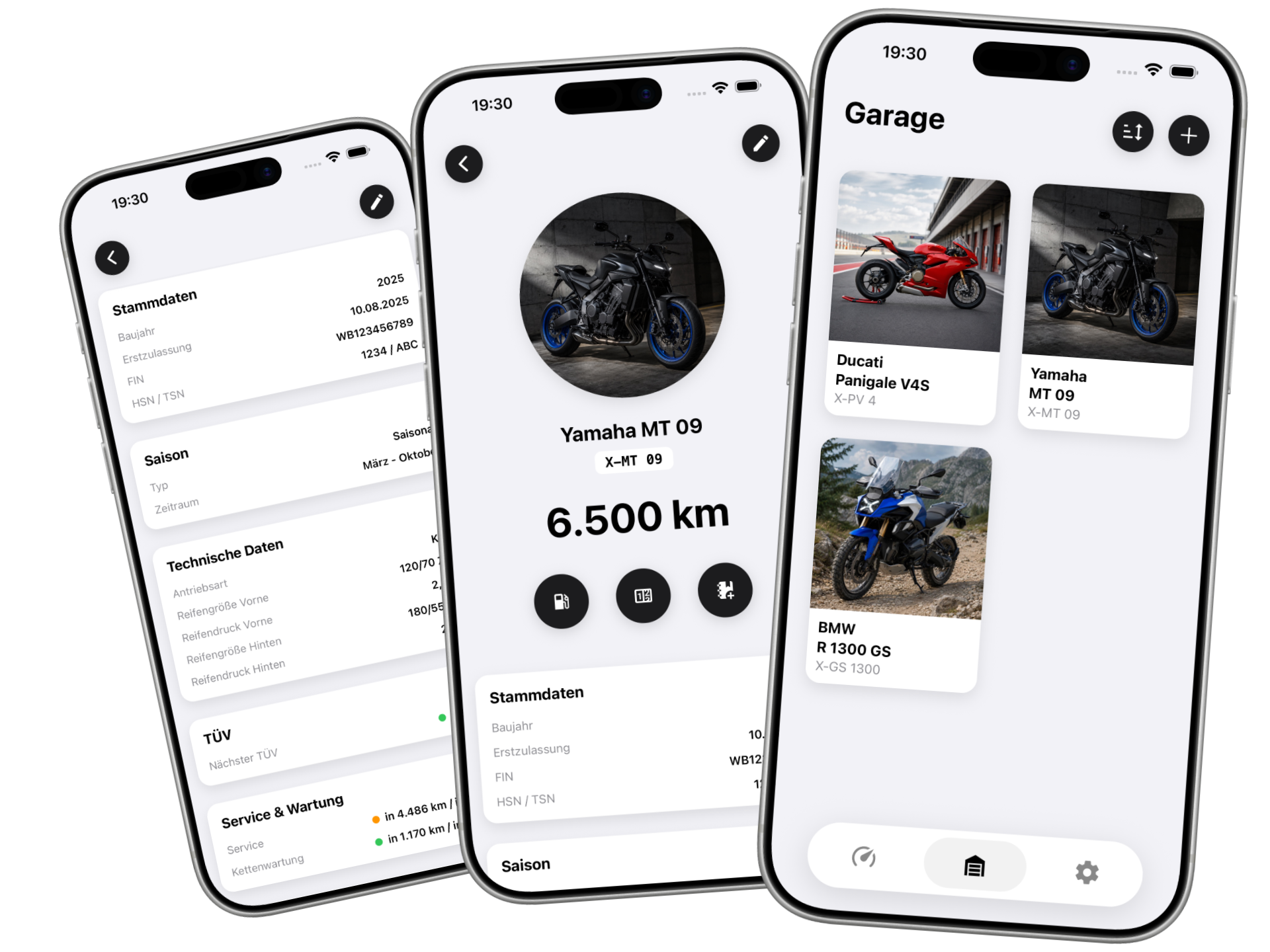 CheckMyMoto App - Die digitale Motorrad-Garage mit Stammdaten im Light Mode