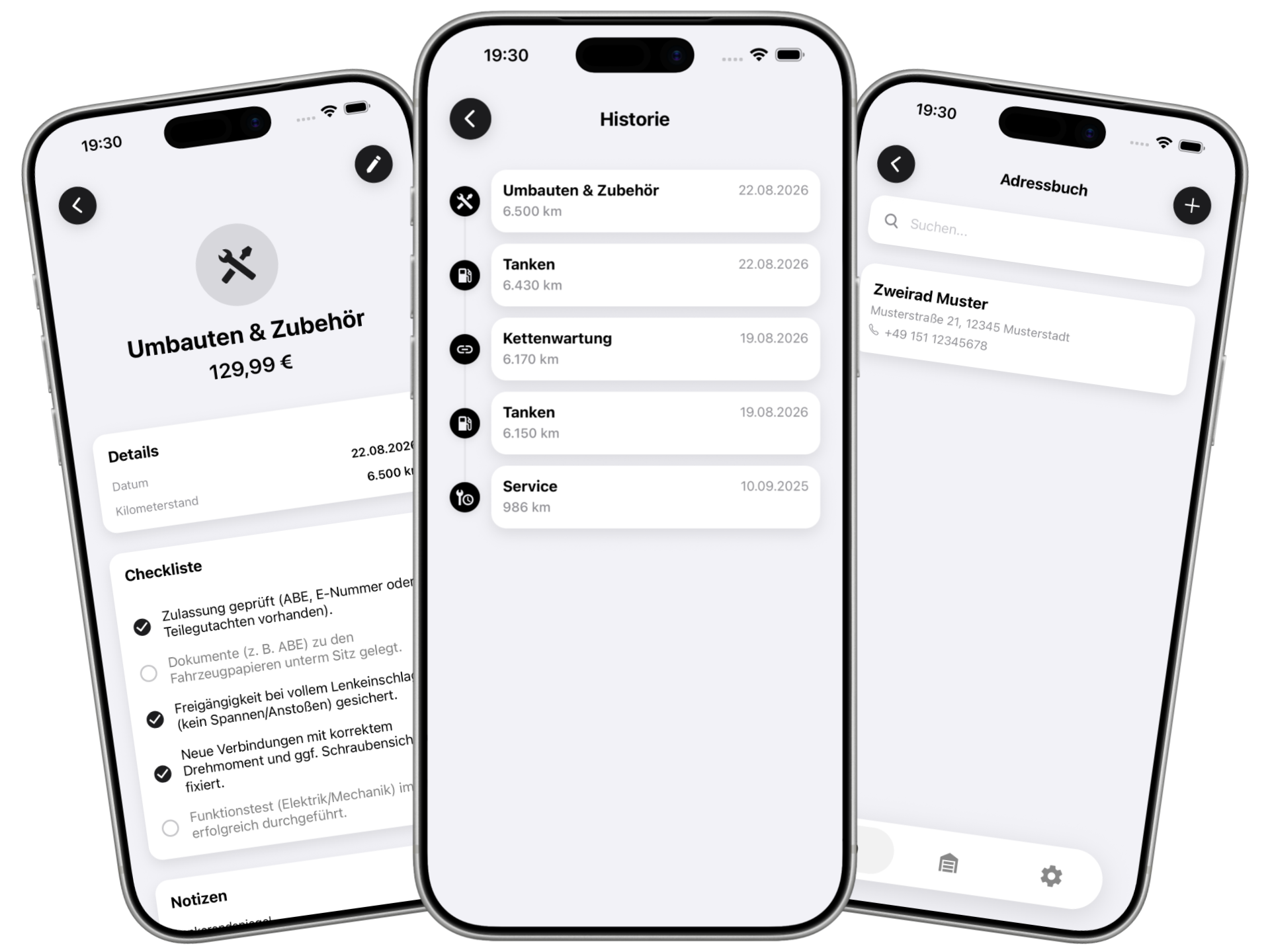 CheckMyMoto App - Komplette Motorrad-Historie und Werkstattbesuche im Light Mode